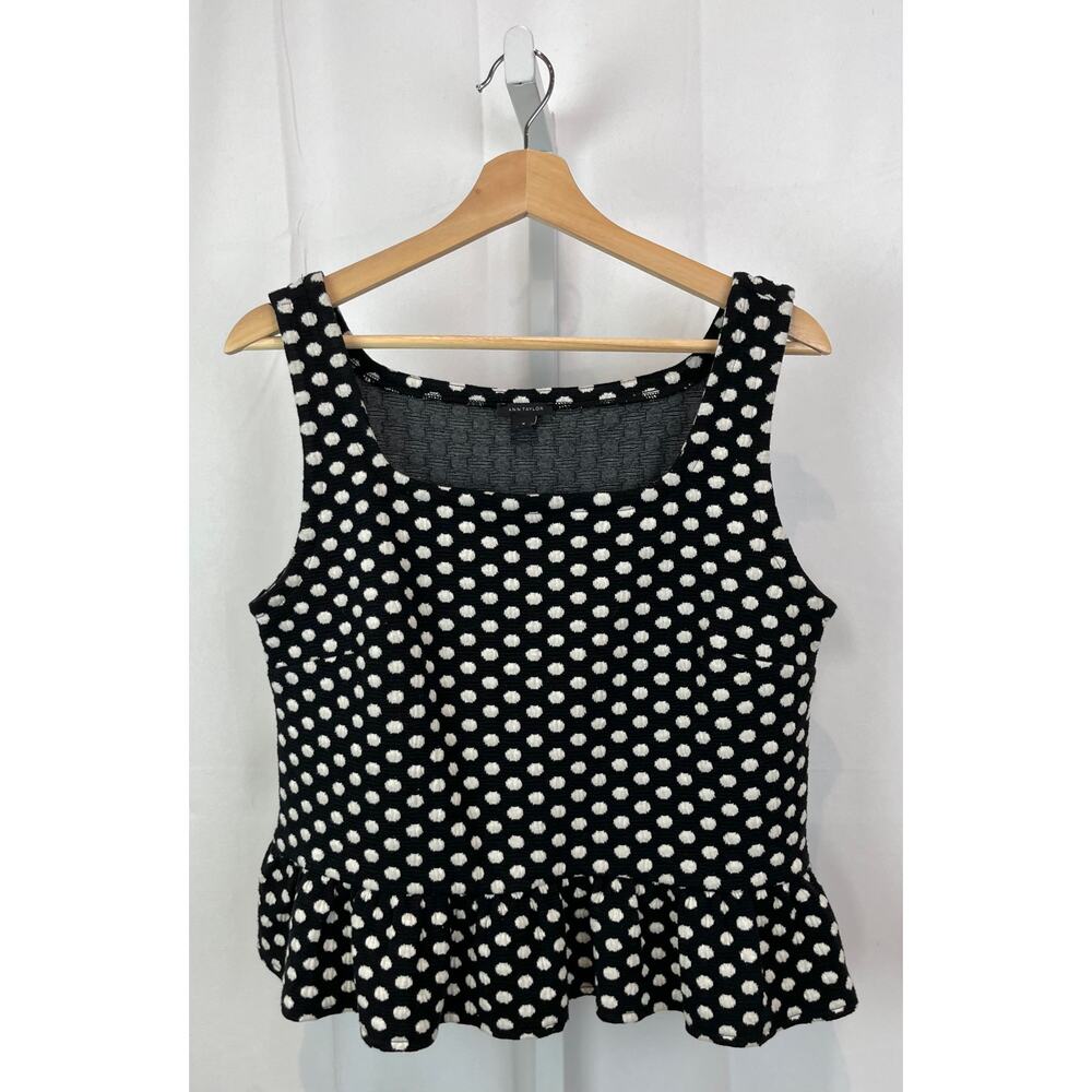 Ann Taylor Black & White Polka Dot Peplum Tank Top